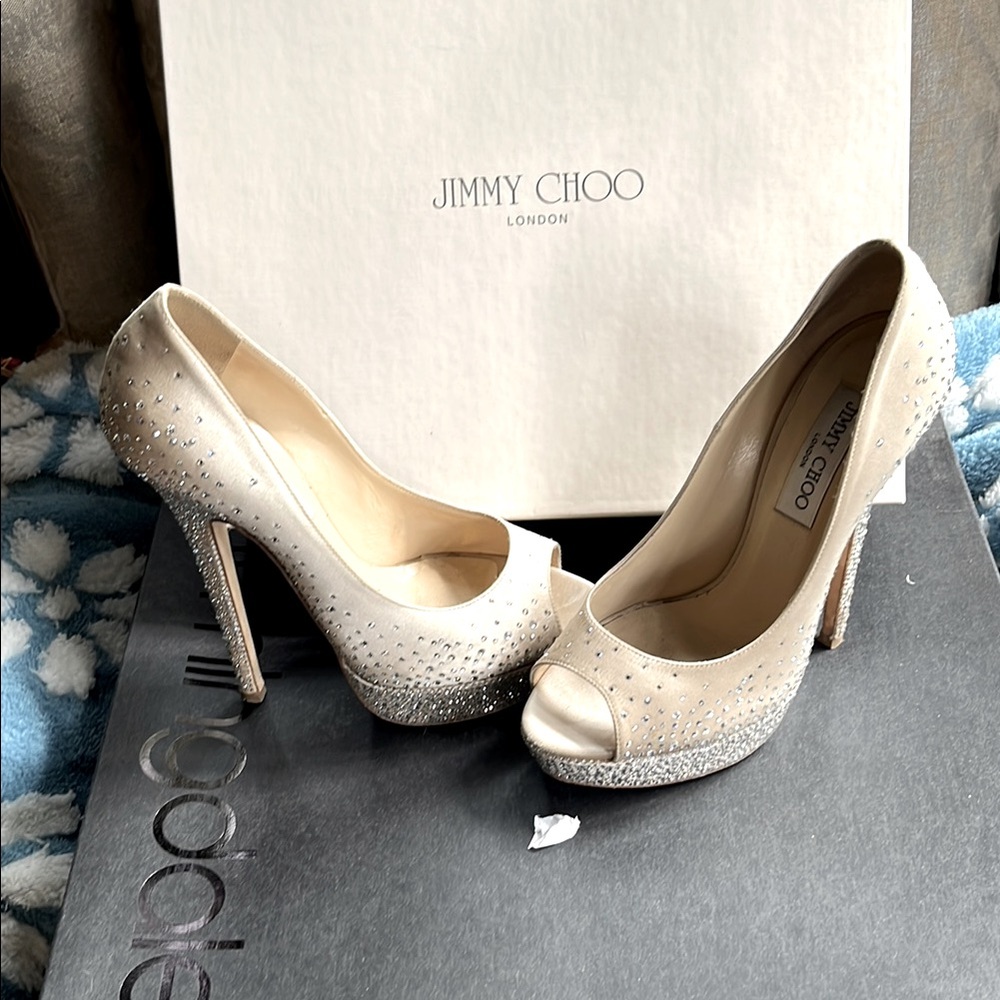Jimmy Choo Cream Stiletto Heels with Platform